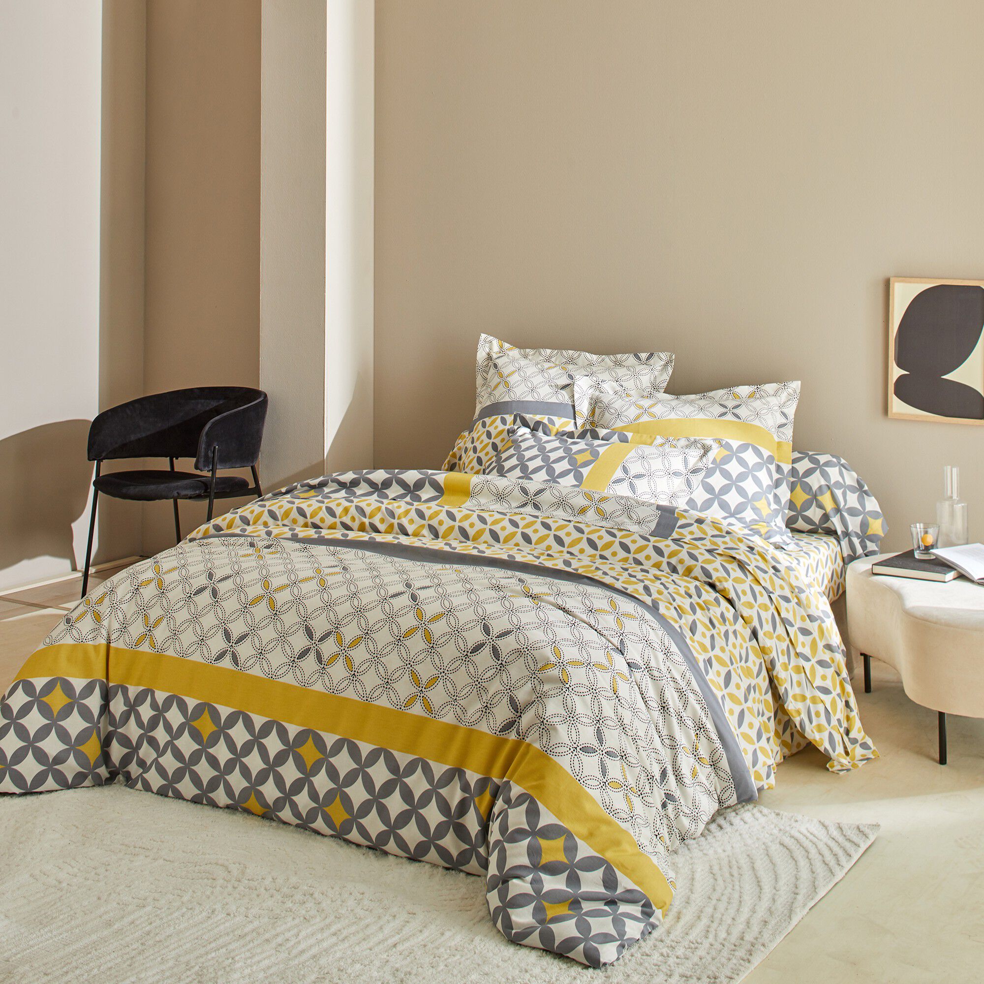 Linge de lit Marlow en coton motifs géométriques