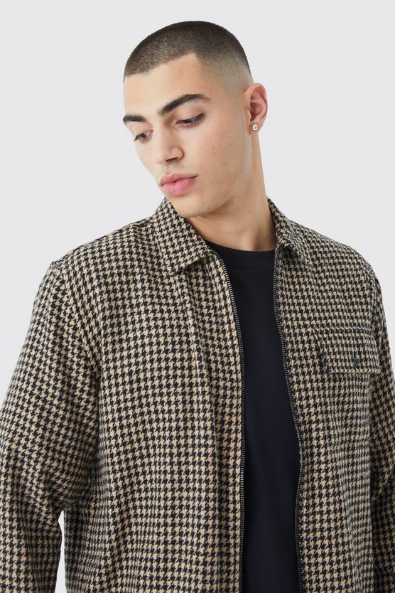 Jacqaurd Hahnentritt Overshirt mit Reißverschluss
