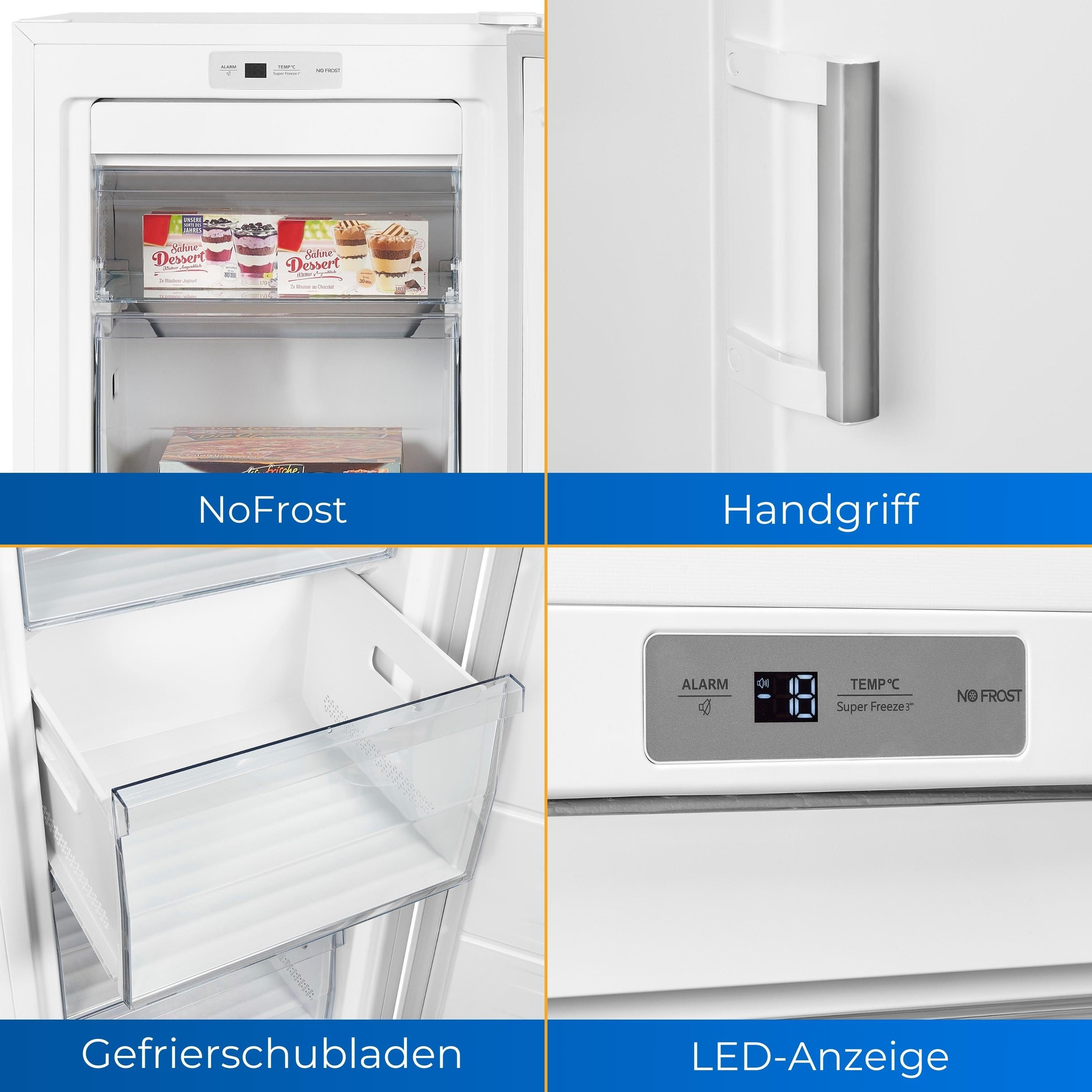 exquisit Gefrierschrank GS5231-NF-H-010E weiss, 143.5 cm hoch, 56 cm breit, XL-Lagerung mit komfortablen No Frost & Schnell-Gefrieren