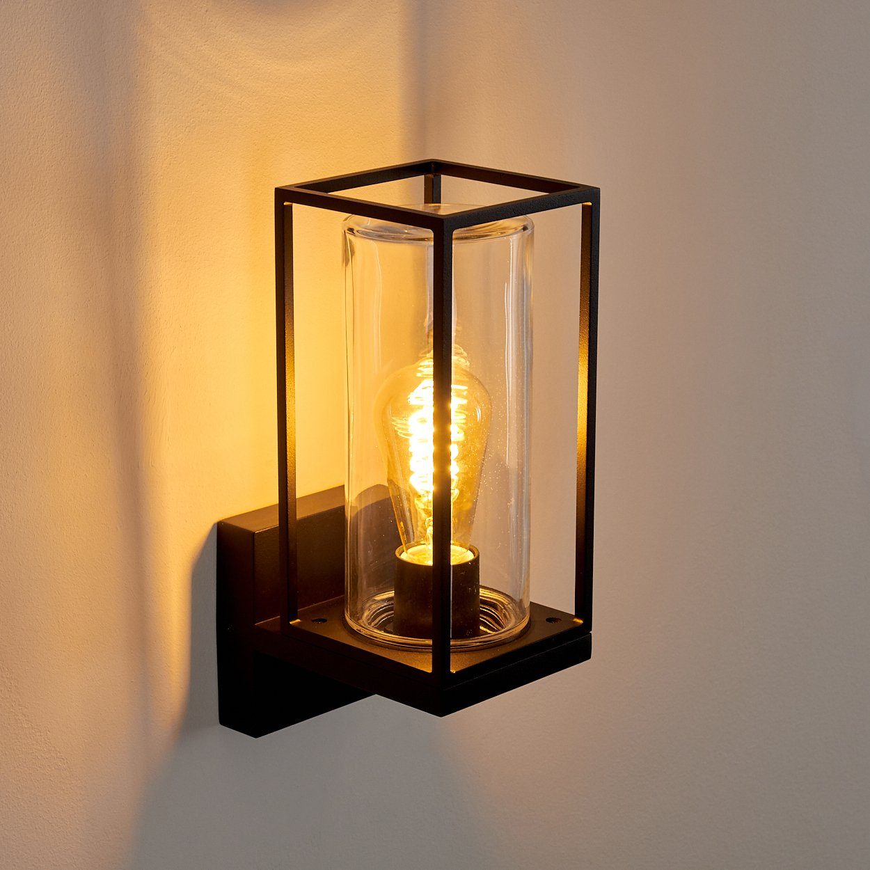 hofstein Außen-Wandleuchte Besana Wandlampe aus Metall, Schwarz, 4 Gläser Bernsteinfarben/Klar, ohne Leuchtmittel, Industrial Style Außenlampe mit Lichteffekt an der Wand, E27, IP44