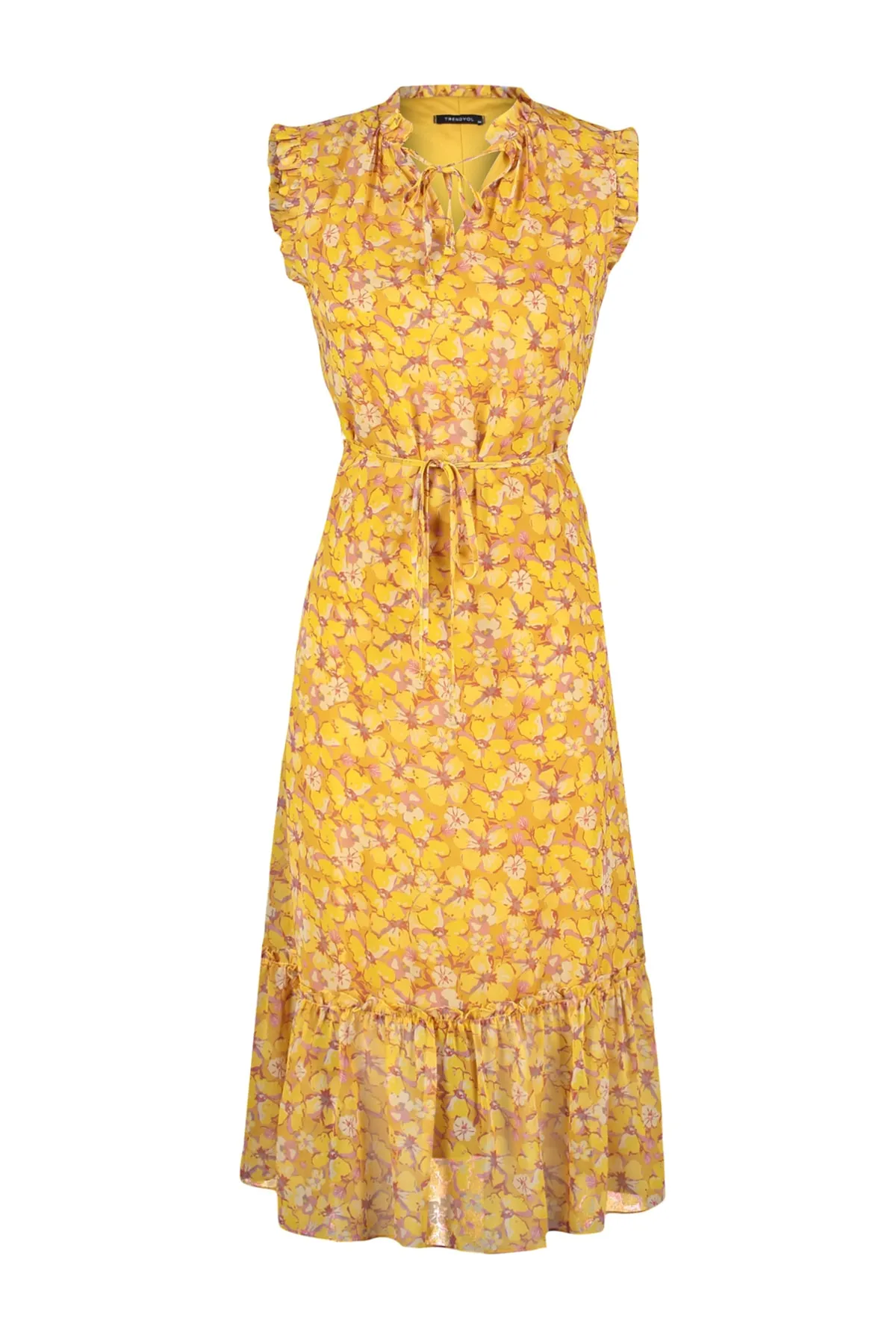 Trendyol Collection  Gelb gemustertes Midi-Gewebekleid in A-Linie/Glockenform TWOSS23EL01840