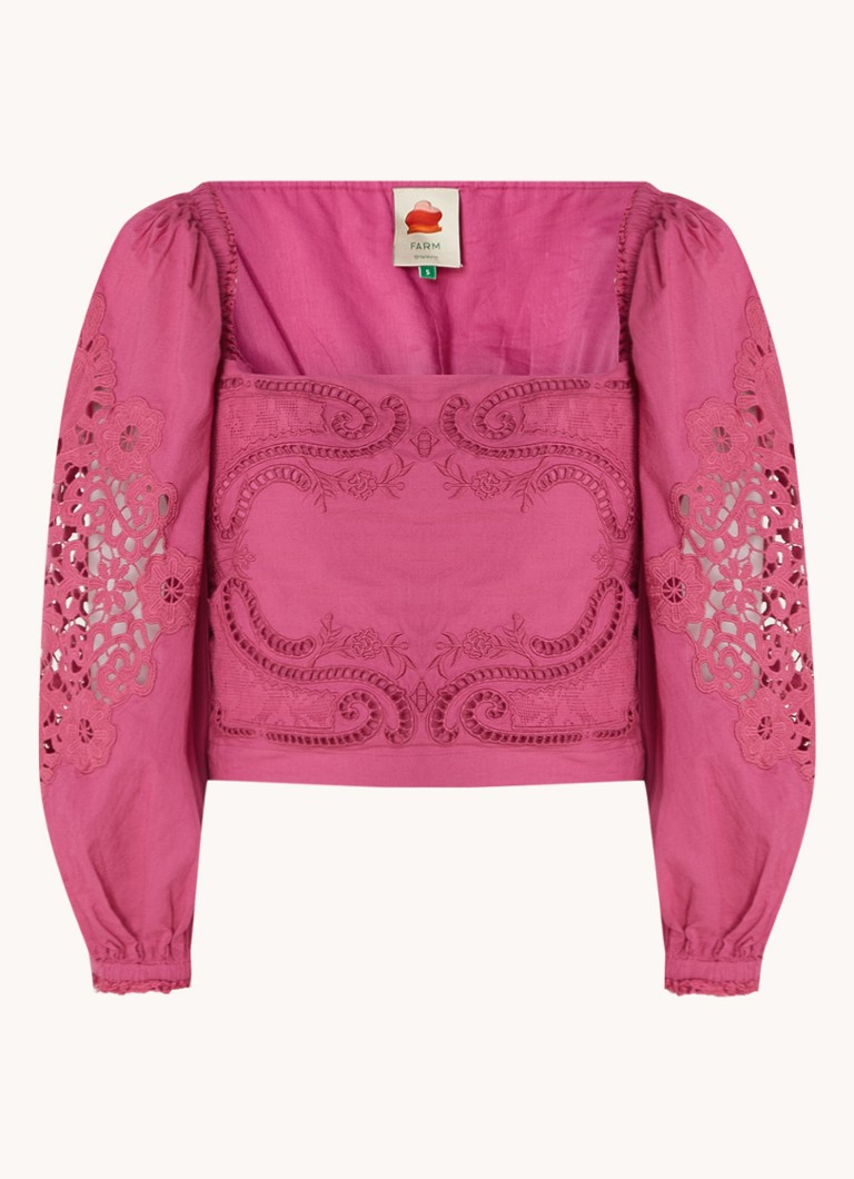 Farm Rio Crop top with embroidery and balloon sleeves