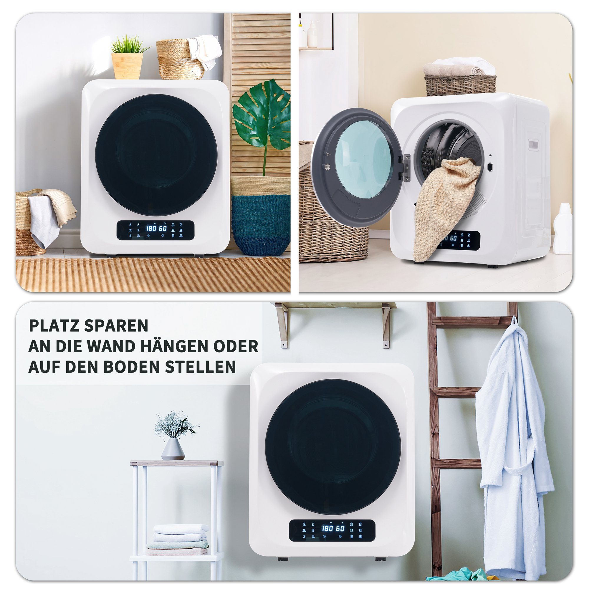 OKA Balkonwäschetrockner Abluft-Gastrockner, Edelstahltrockner, 2,5 kg, eigentlich max. 4 kg, 850 W, Multi-Filtration, 6 Funktionen. Überhitzungsschutz