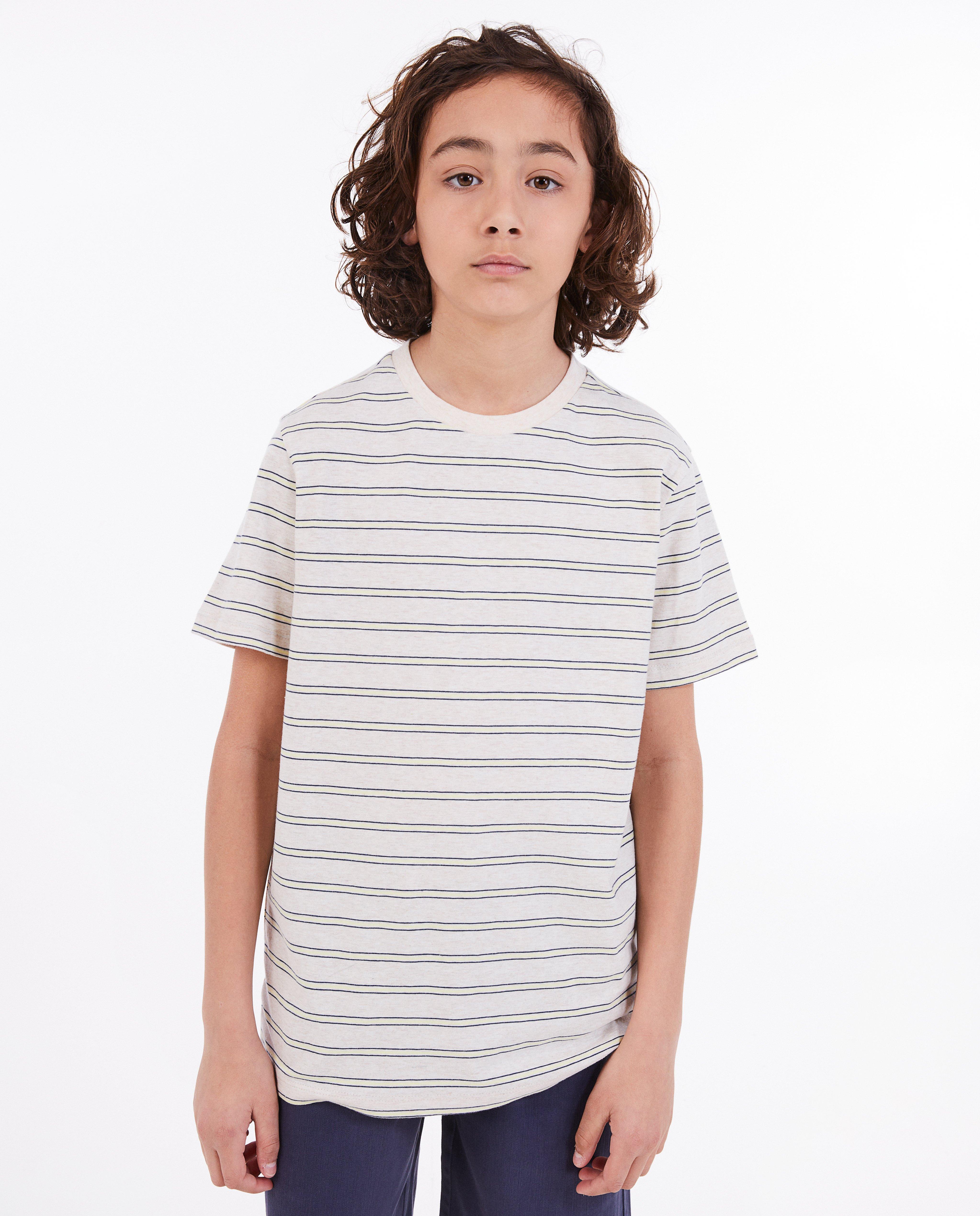 Tricou Fish & Chips cu dungi, 7-14 ani bej
