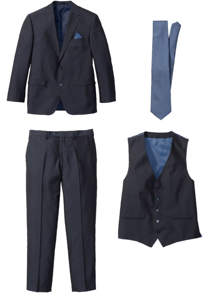 Anzug (4-tlg. Set): Sakko, Hose, Weste, Krawatte