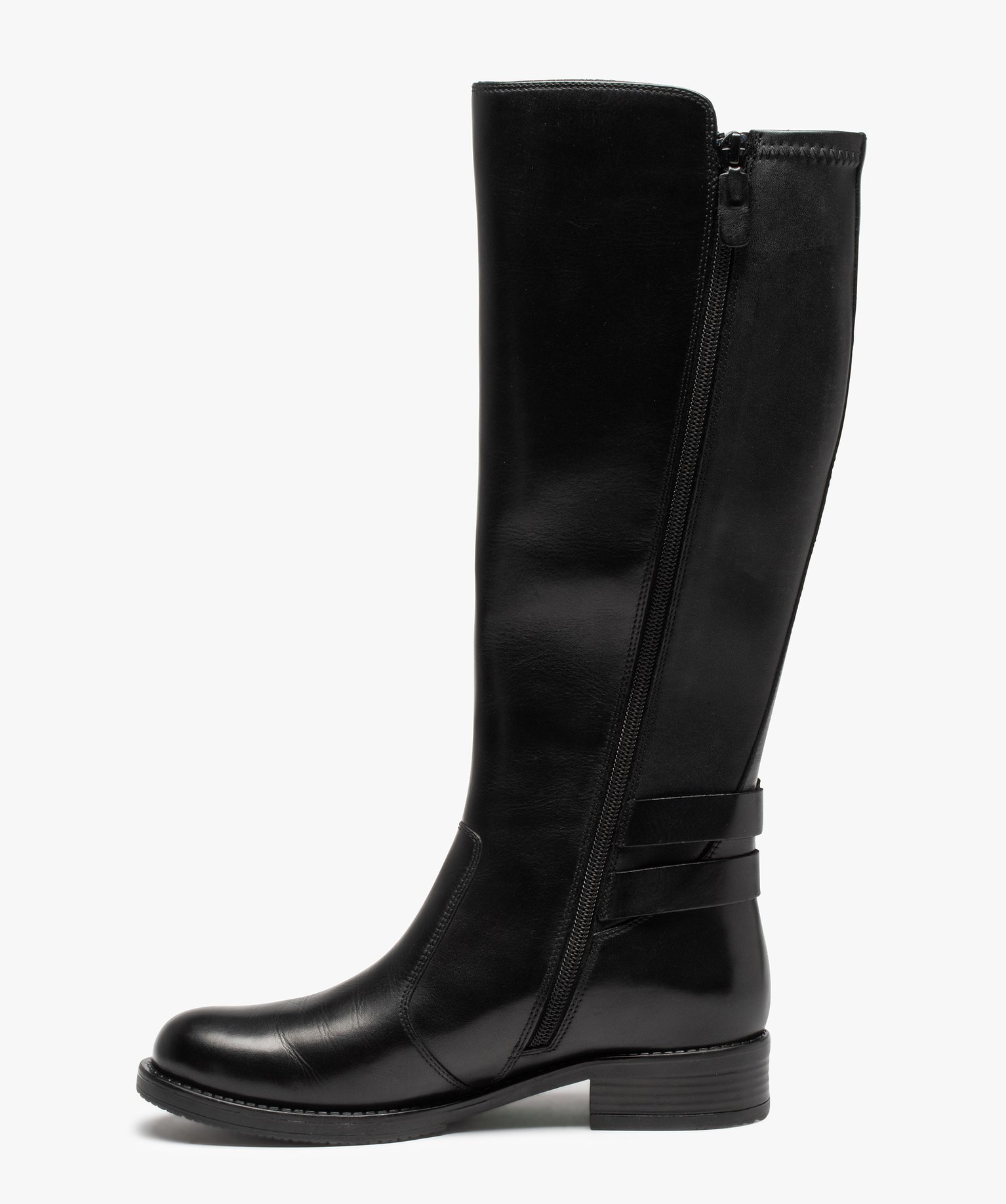 Bottes femme cavalières dessus cuir uni - Tanéo noir | GEMO