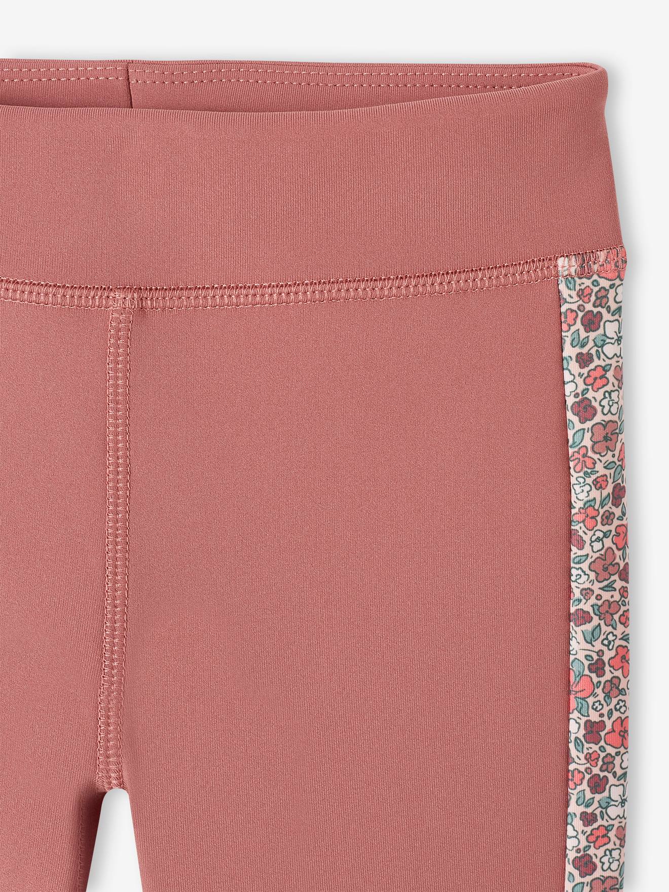 Legging sport matière technique fille bandes côtés vieux rose