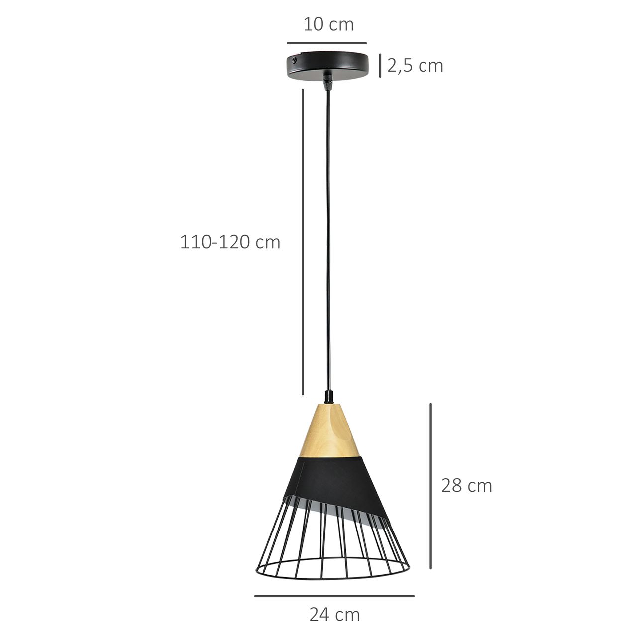 HOMCOM 40 W Hängeleuchte Deckenlampe mit E27 Sockel für Wohnzimmer, Flur Schwarz