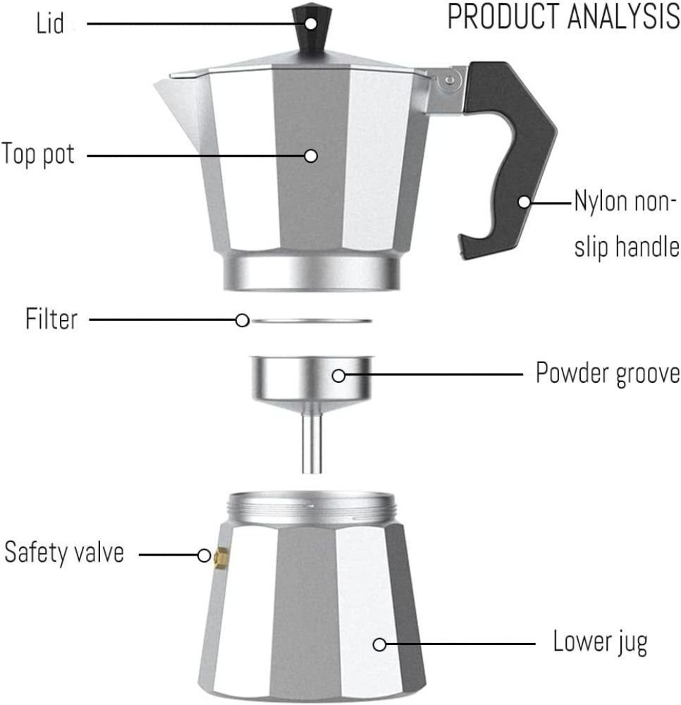 BlingBin Kaffeebereiter 9-12 Tassen Espressokocher Espressokanne Kaffe Kocher, 0.45l Kaffeekanne, Edelstahlfilter, Silikondichtung, Sicherheitsventil