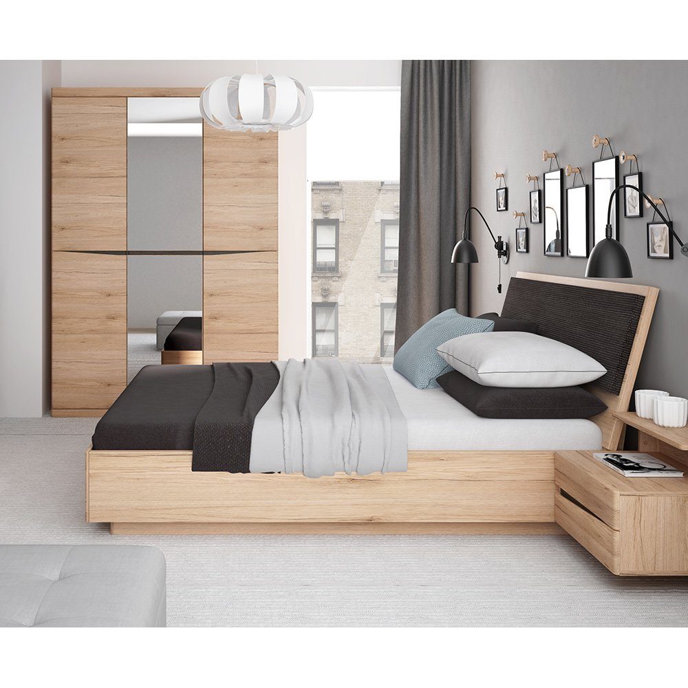 Lomadox Schlafzimmer-Set SANFORD-129, (Spar-Set, 5-St), San Remo Eiche hell Nb., Softclose, Bettkasten, 2 Kleiderstangen