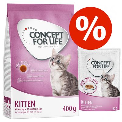 Probierset Kitten: 400 g Concept for Life Trocken- + 12 x 85 g Nassnahrung