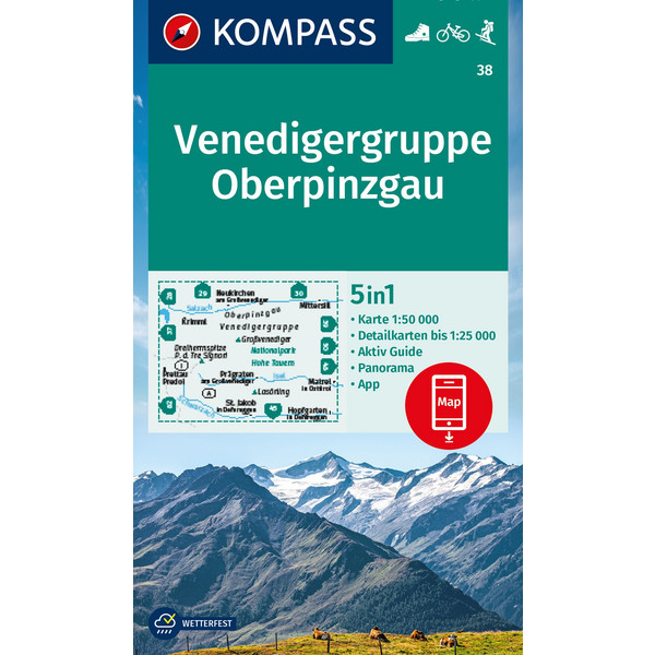 KOMPASS WANDERKARTE 38 VENEDIGERGRUPPE, OBERPINZGAU 1:50.000