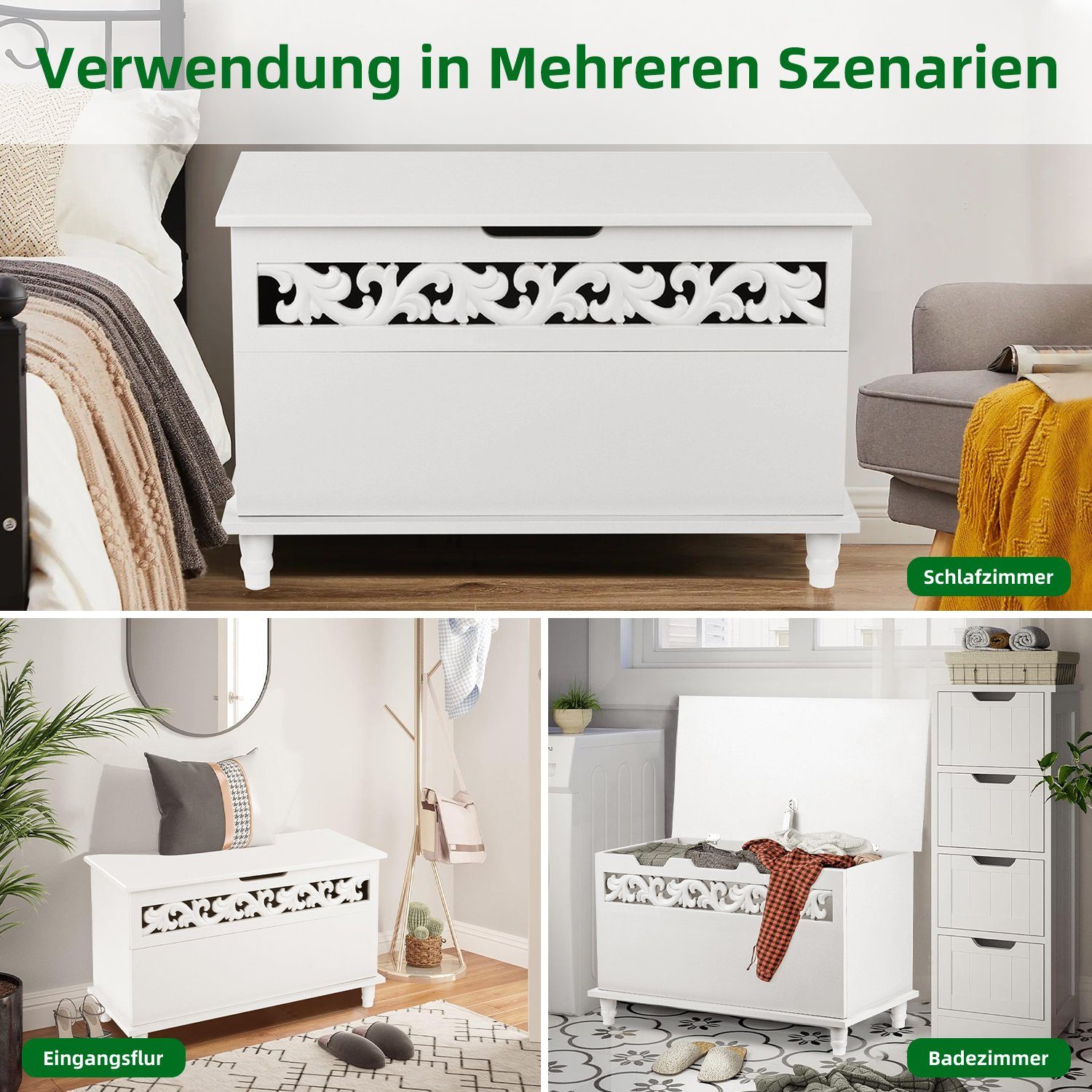 Daynee Truhe Aufbewahrungstruhe,Sitzbank mit Stauraum,Spielzeugtruhe mit Deckel (Gartenbox), Wohnzimmer, Esszimmer, Flur, Schlafzimmer, Badezimmer, 80x40x48cm