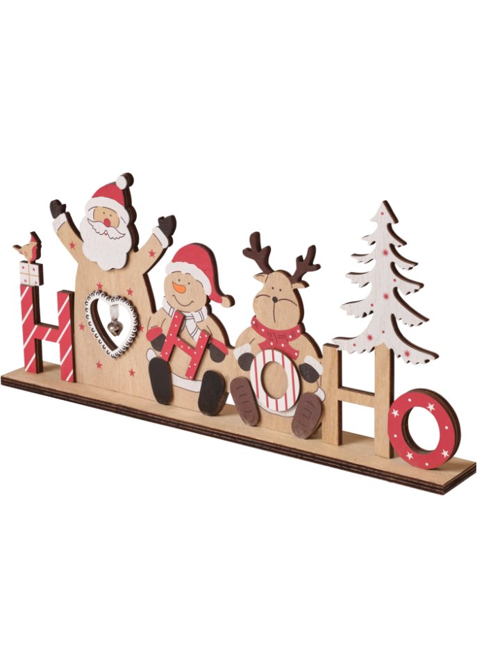 Deko-Objekt mit Weihnachtsfiguren und Schriftzug