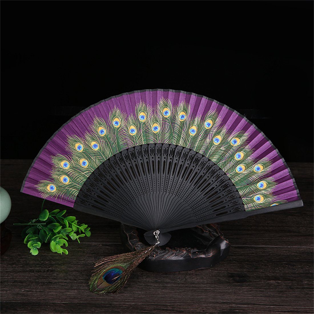 DÖRÖY Handfächer Klassischer Pfauenhandfächer, Tanzfächer,Seidenfächer, feines Geschenk