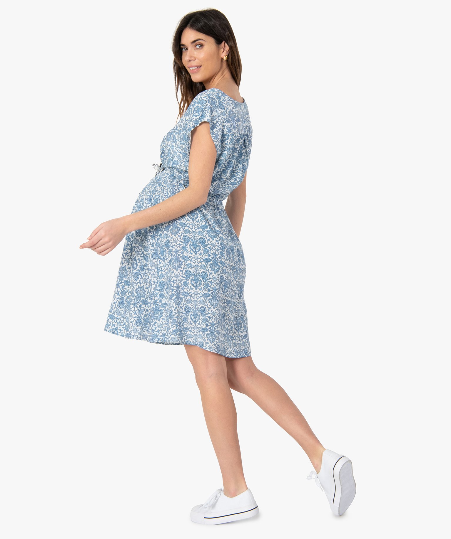Robe de grossesse sans manches à motifs fleuris imprime | GEMO