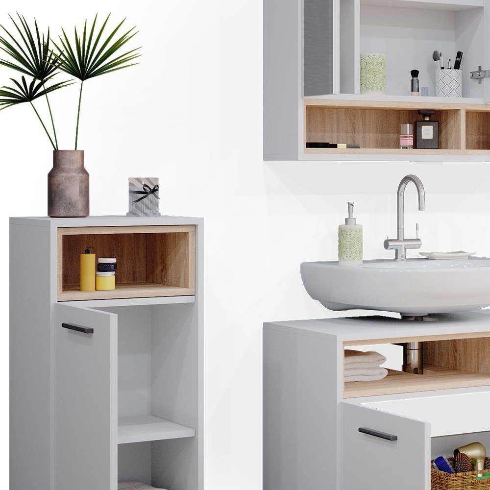Vicco Badmöbel-Set Badezimmerset BEATRICE Weiß / Sonoma Set 3, (3-er Set, 3-St., 3-er Set)