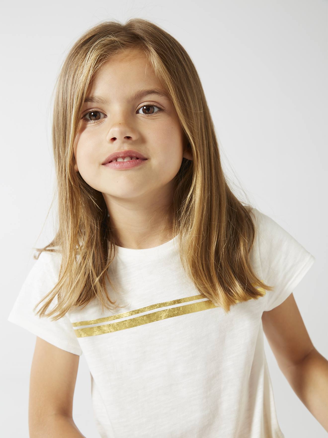 T-shirt de sport Basics fille rayures irisées placées écru