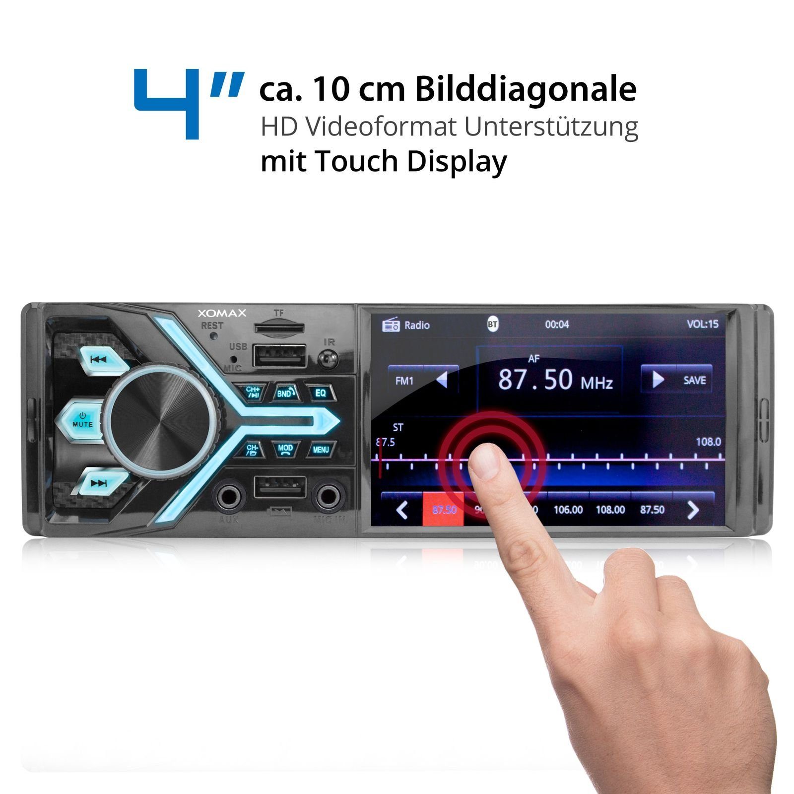 XOMAX XM-V426 Autoradio mit 4 Zoll Bildschirm, Bluetooth, 2x USB, SD, 1 DIN Autoradio