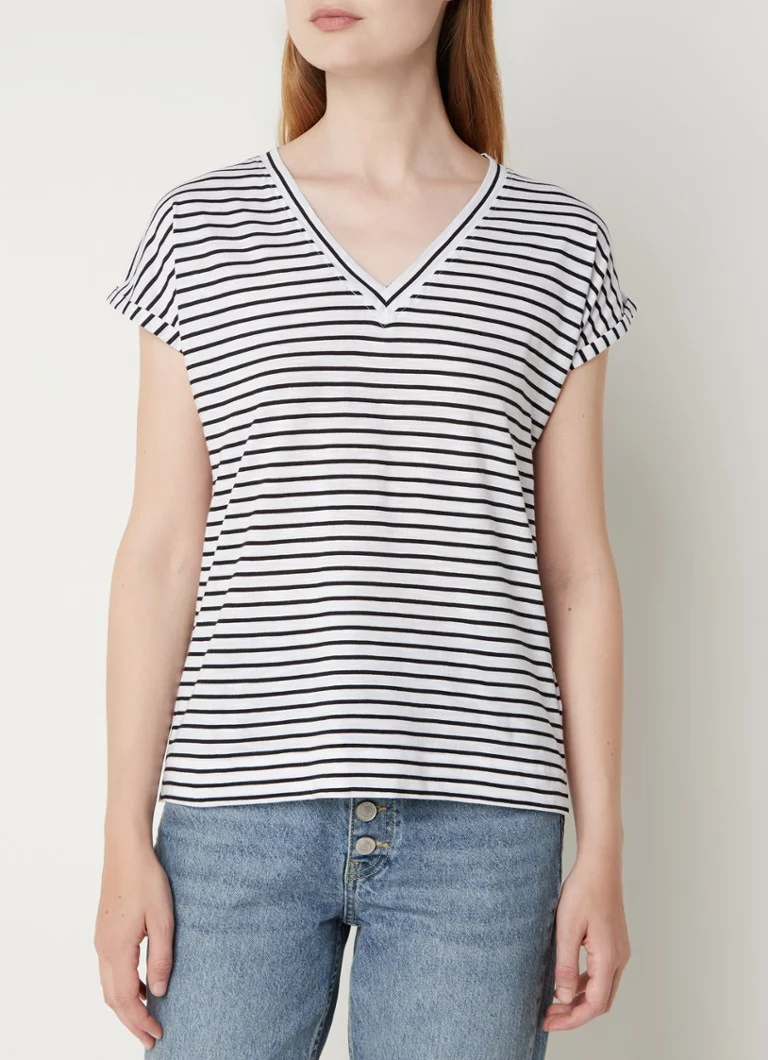Whistles Willa V-neck T-shirt with stripe print