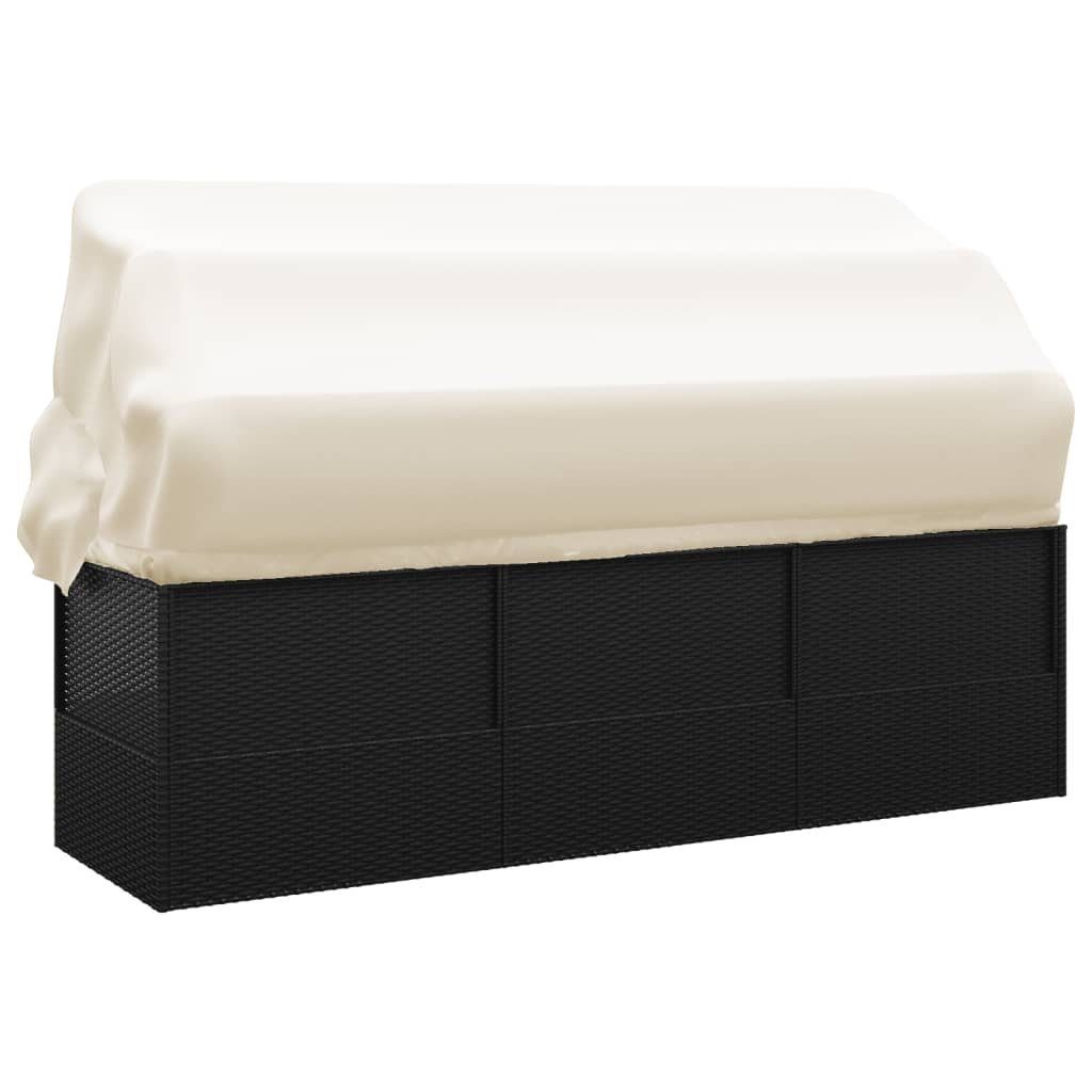 vidaXL Gartenliege Outdoor-Loungebett mit Dach und Kissen Schwarz Poly Rattan, 1 St.