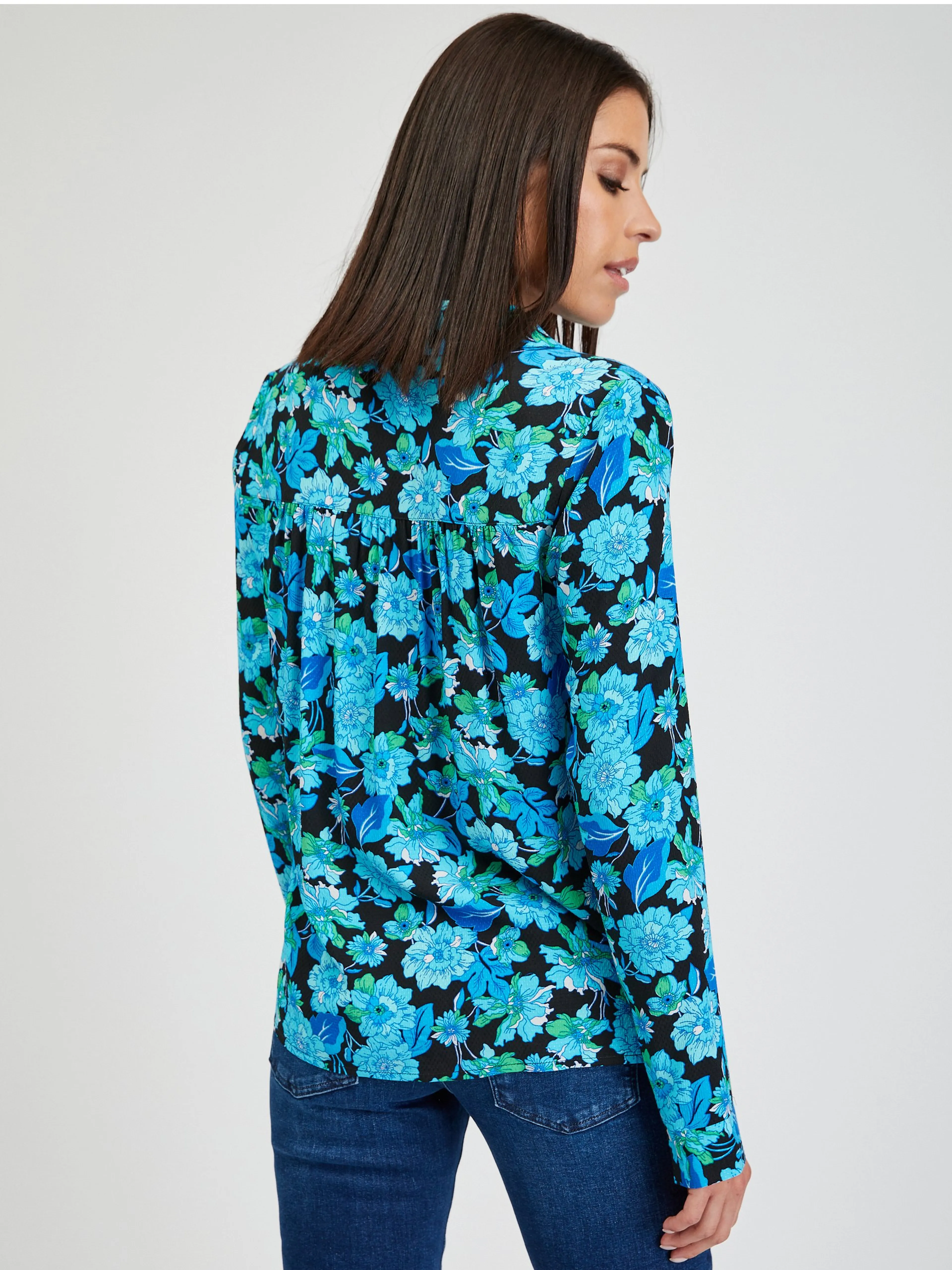 Blaue Damenbluse mit Blumenmuster ORSAY