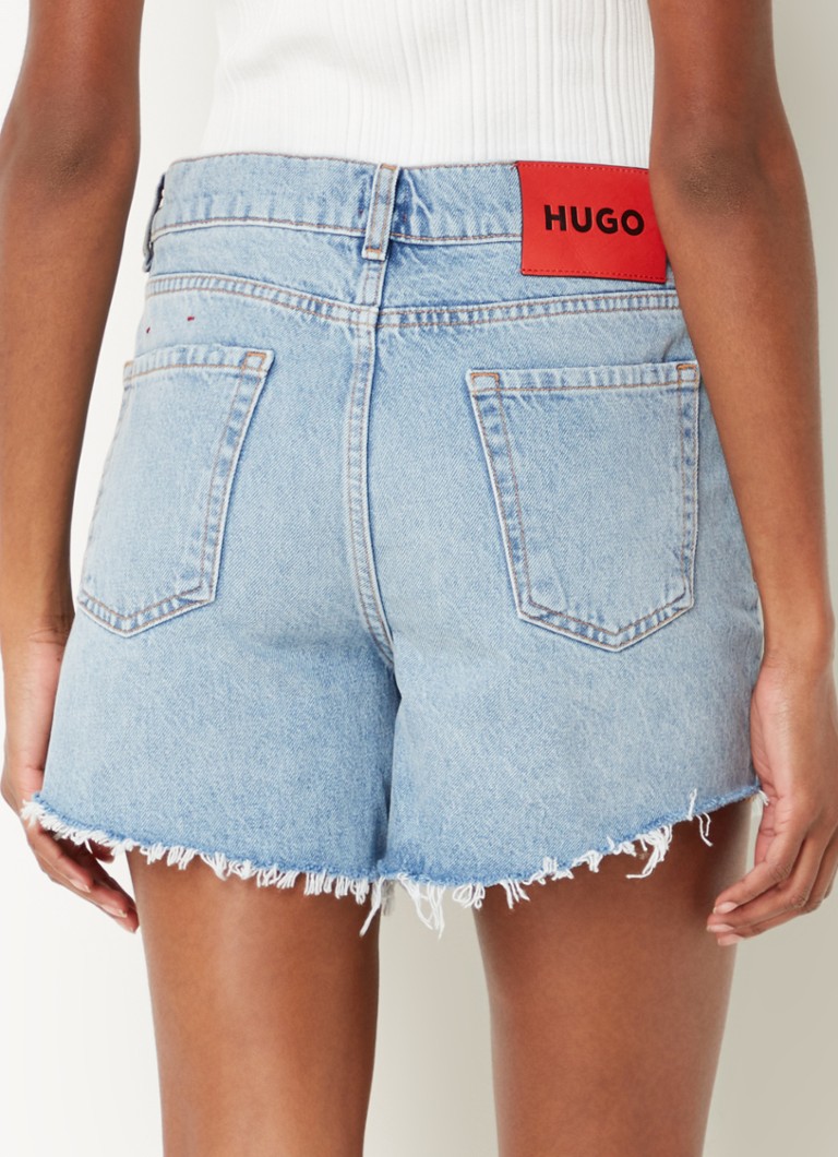 HUGO BOSS Gealea korkeavyötäröiset, normaalin malliset farkkushortsit, joissa on tuhoutunut viimeistely
