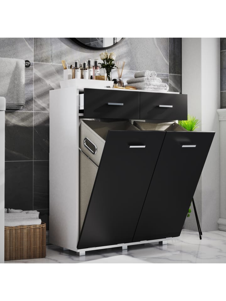 VCM  Wäscheschrank Wäschetruhe Wäschebox Zalo L in Weiß / Schwarz günstig kaufen onesize