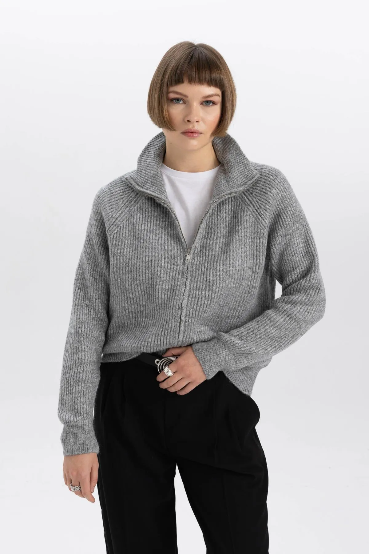 DeFacto  Strickjacke aus Selanik-Stoff mit normaler Passform und Reißverschluss