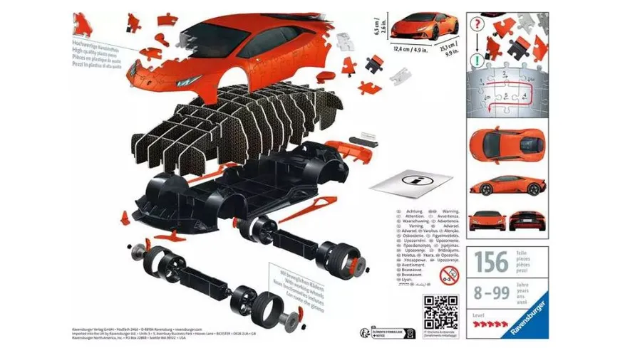 Ravensburger Puzzle - 3D Puzzles - Lamborghini Huracán EVO - Arancio