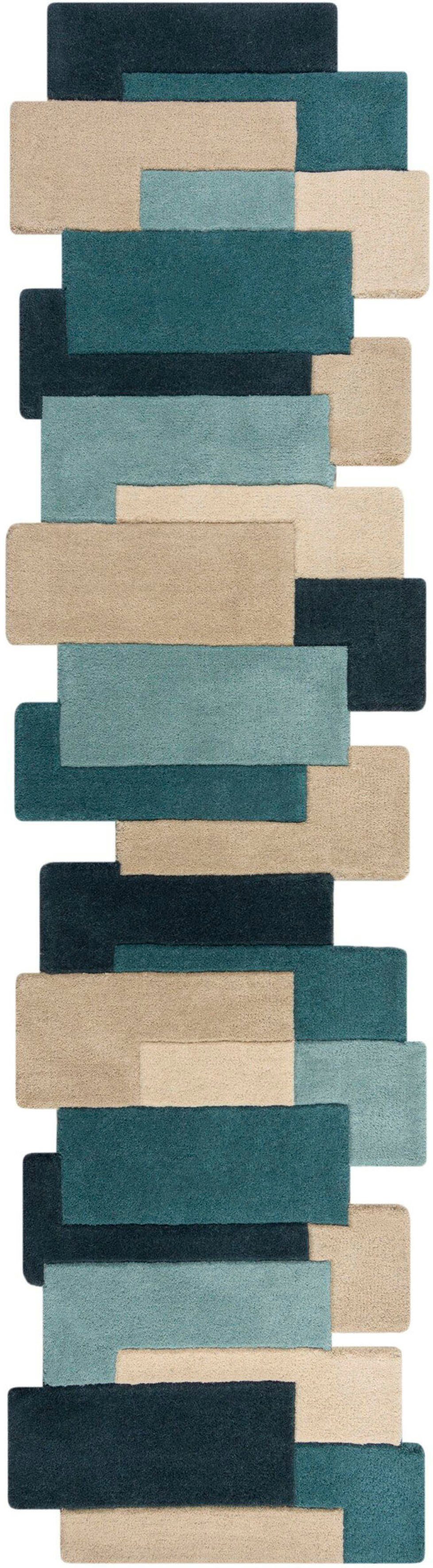 Läufer Abstract Collage, FLAIR RUGS, rechteckig, Höhe: 11 mm, 100% Wolle, Karo Design, Patchwork, modern, mehrfarbig, Teppichläufer
