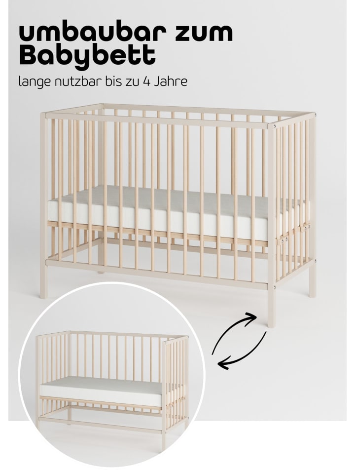 Sämann Beistellbett mit Matratze & Umbauseite - sahara dust/natur - Dreamy 4 in 1 Bett günstig kaufen 60x120 cm
