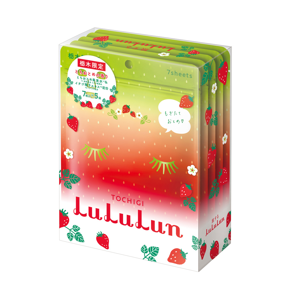 lululun Premium Tochigi Fraise, Pack 5x7 masques Masque tissu facial