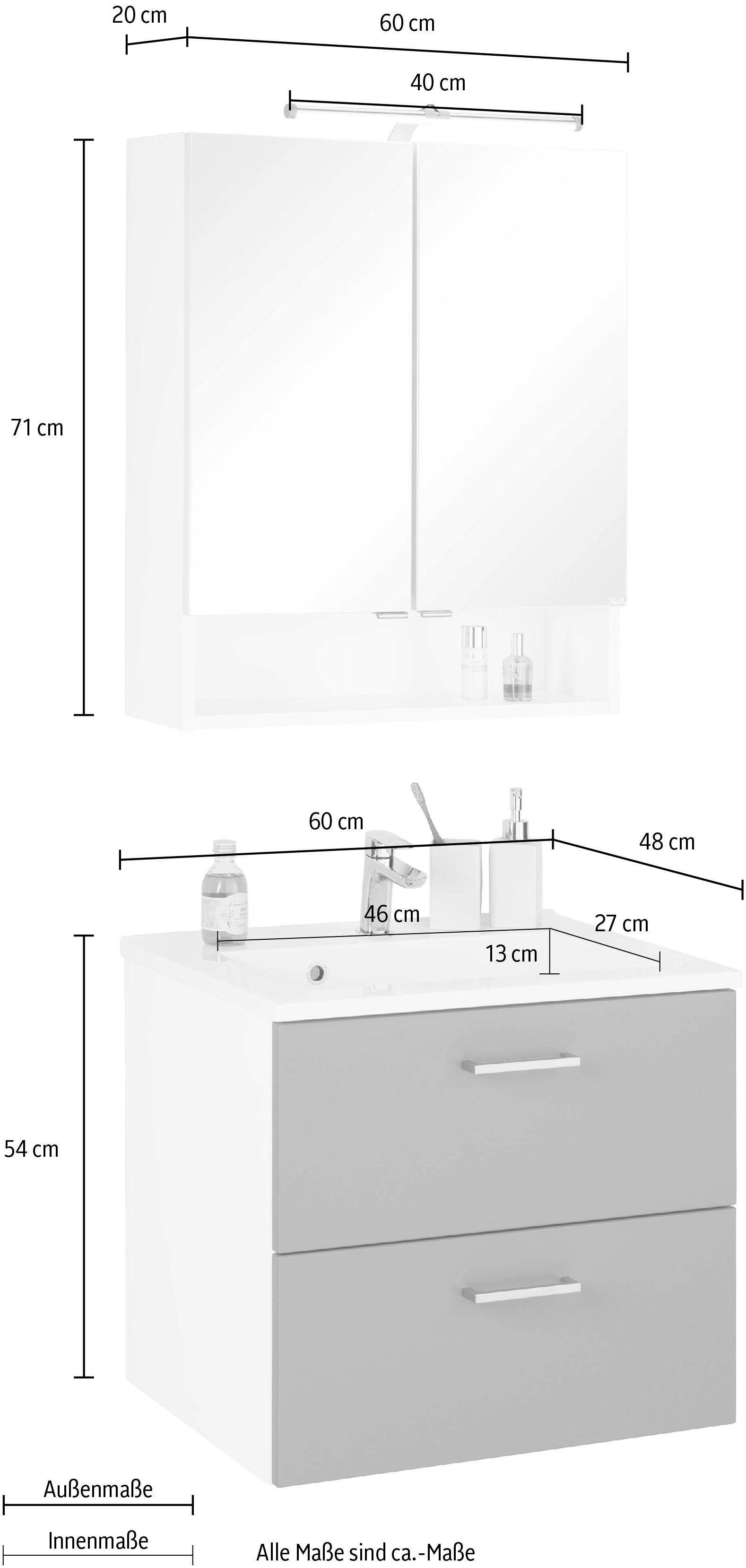 HELD MÖBEL Badmöbel-Set Ribera, (2-St), Spiegelschrank Breite 60 cm, Waschtisch