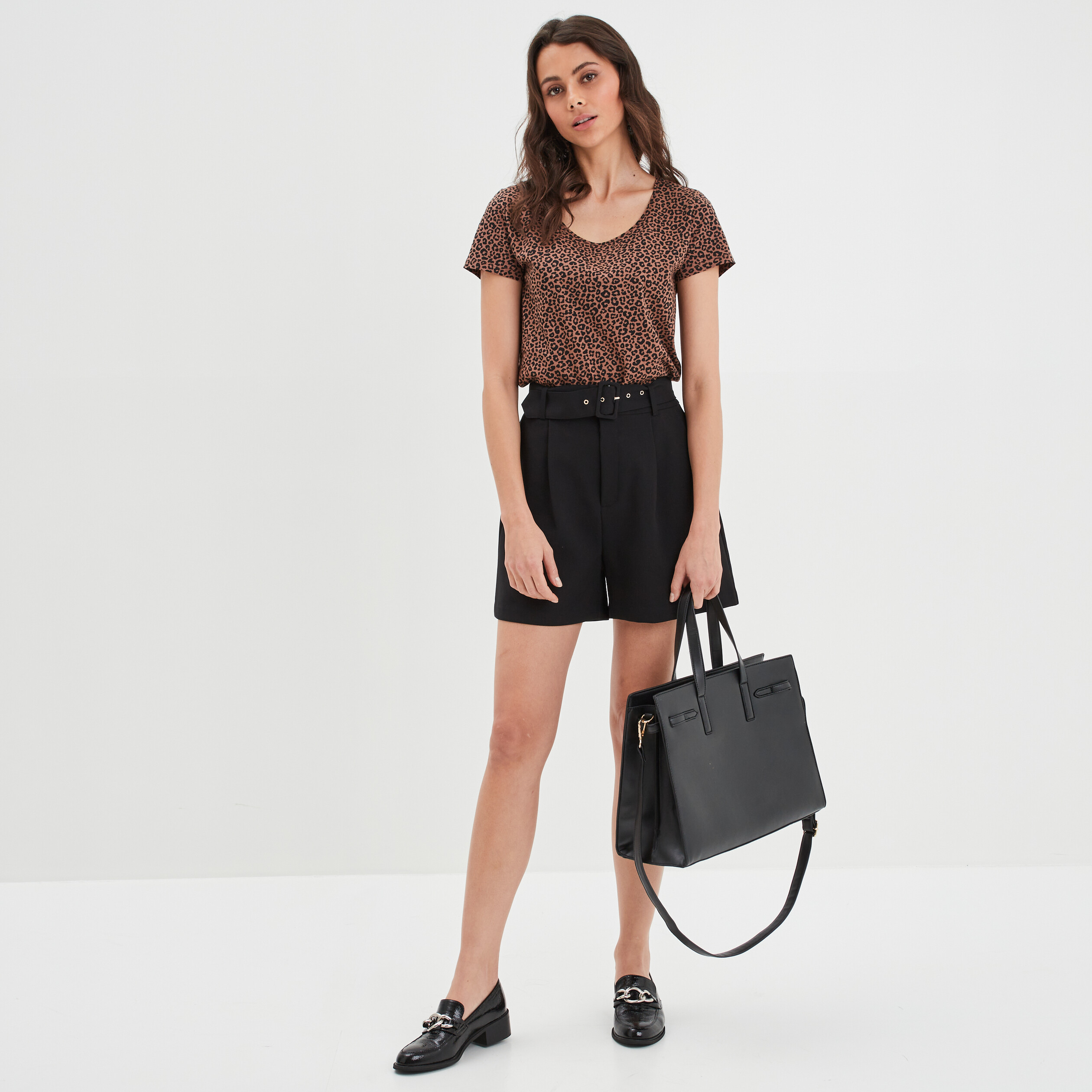 T-shirt imprimé coupe ajustée marron femme | La Halle