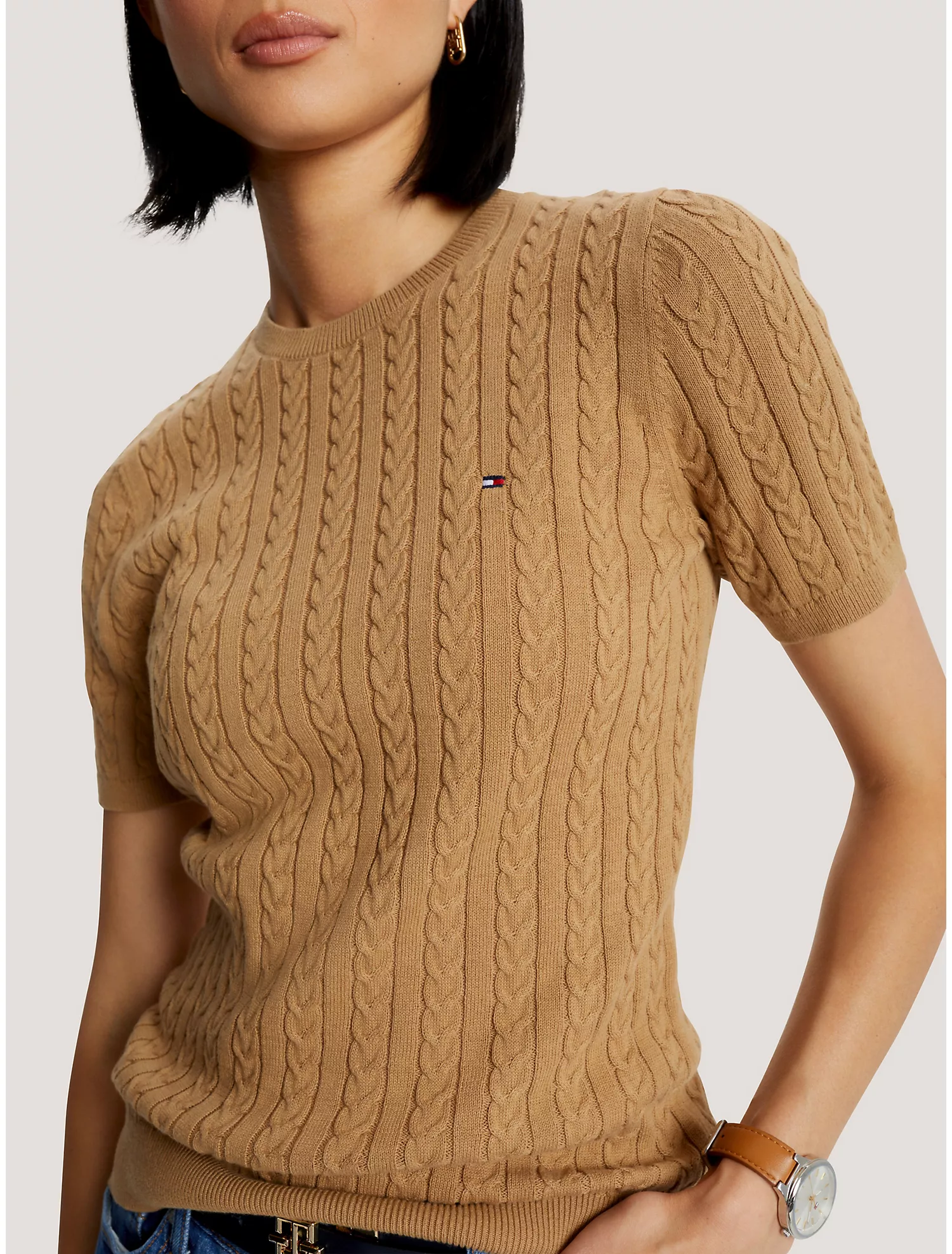 Cable Knit Short-Sleeve Sweater