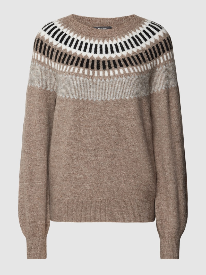 Strickpullover mit Rundhalsausschnitt in taupe meliert