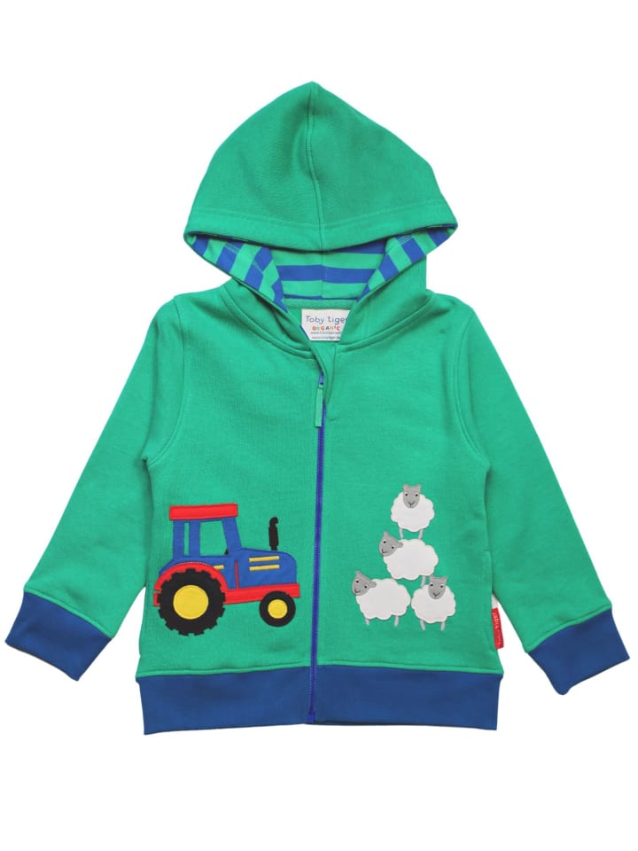 Toby Tiger Sweatjacke mit Bauernhof Applikation in grün günstig kaufen