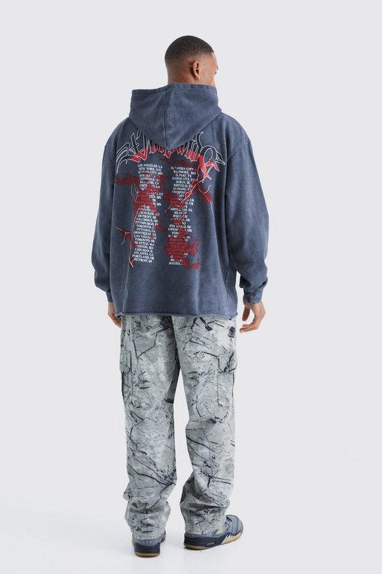 Oversize Hoodie mit rohem Saum und Print