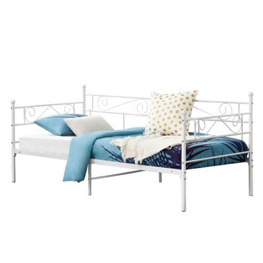 en.casa Metallbett, Kerava Bettsofa mit Lattenrost Tagesbett 90x200cm Stahl Weiß