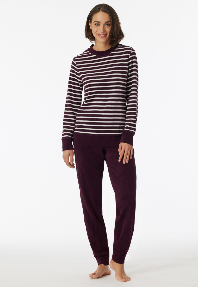 Schlafanzug lang Frottee Bündchen pflaume - Casual Essentials