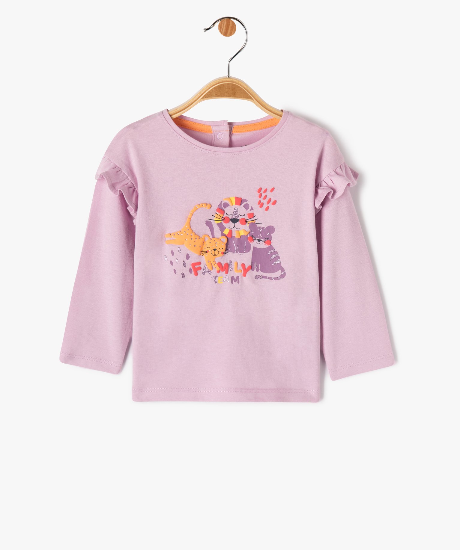 Tee-shirt manches longues à volant bébé fille violet clair | GEMO