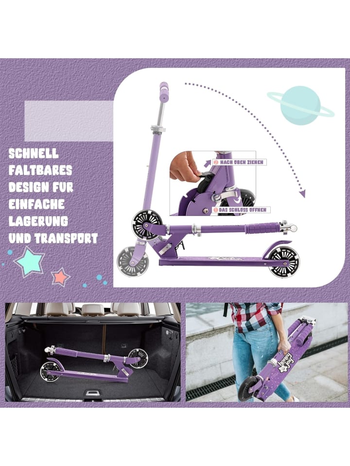 COSTWAY Scooter mit LED-Räder ab 3 Jahren in Lila günstig kaufen 66 cm