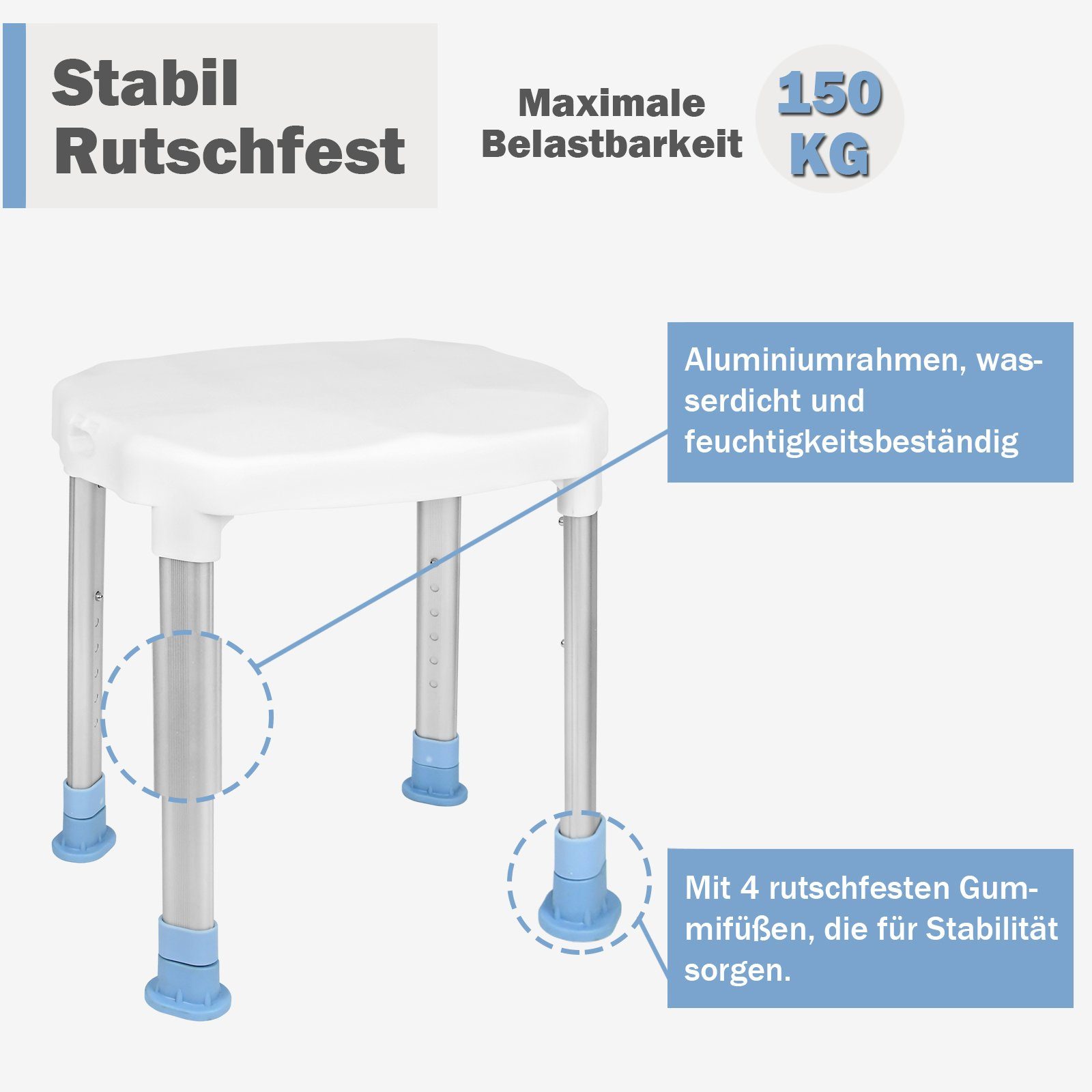 UISEBRT Duschhocker Duschstuhl Badhocker Badsitz, belastbar bis 150 kg