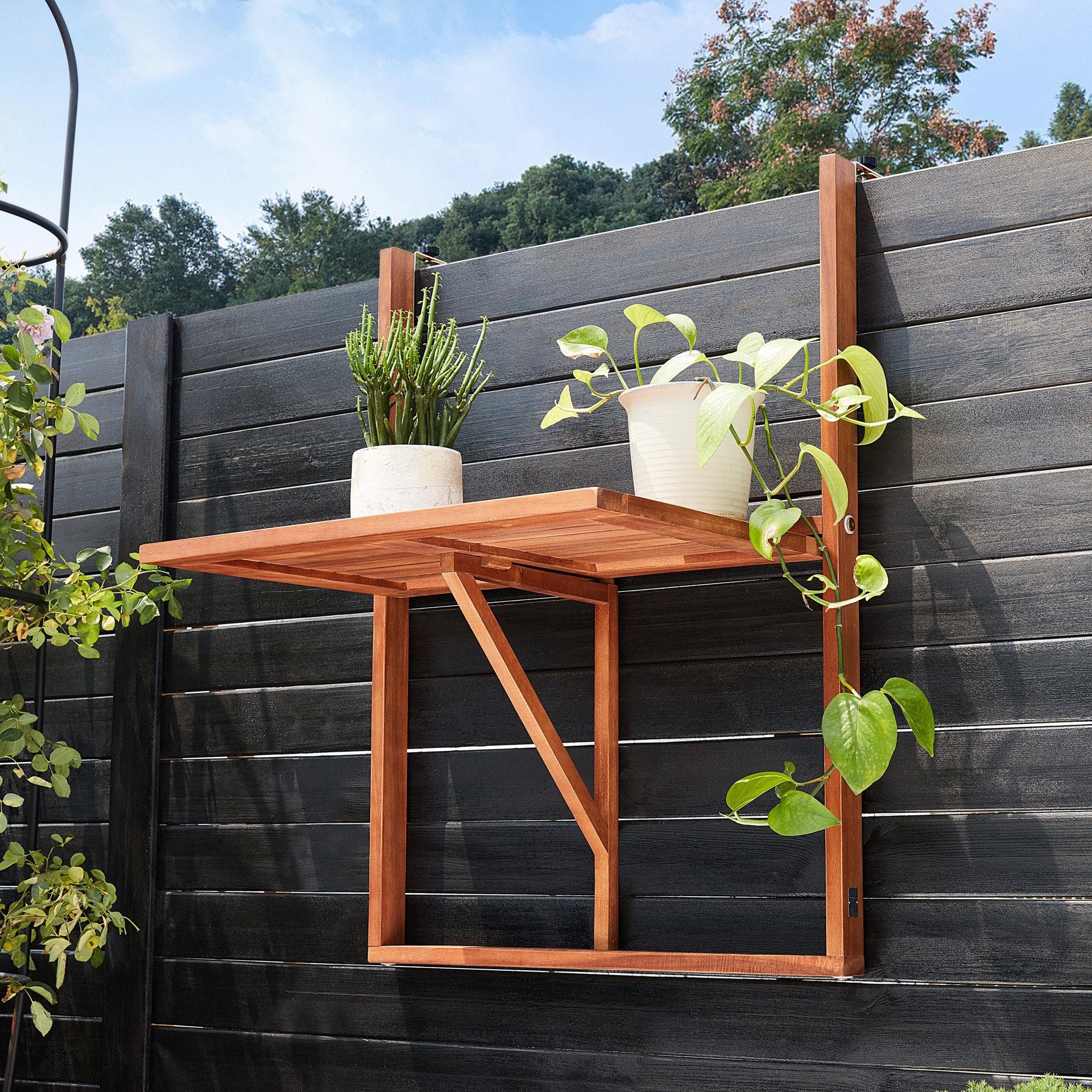 Casaria Balkonhängetisch Akazie (1-St), Akazie Holz Wetterfest Klappbar 65x45x87cm 40kg Belastbar