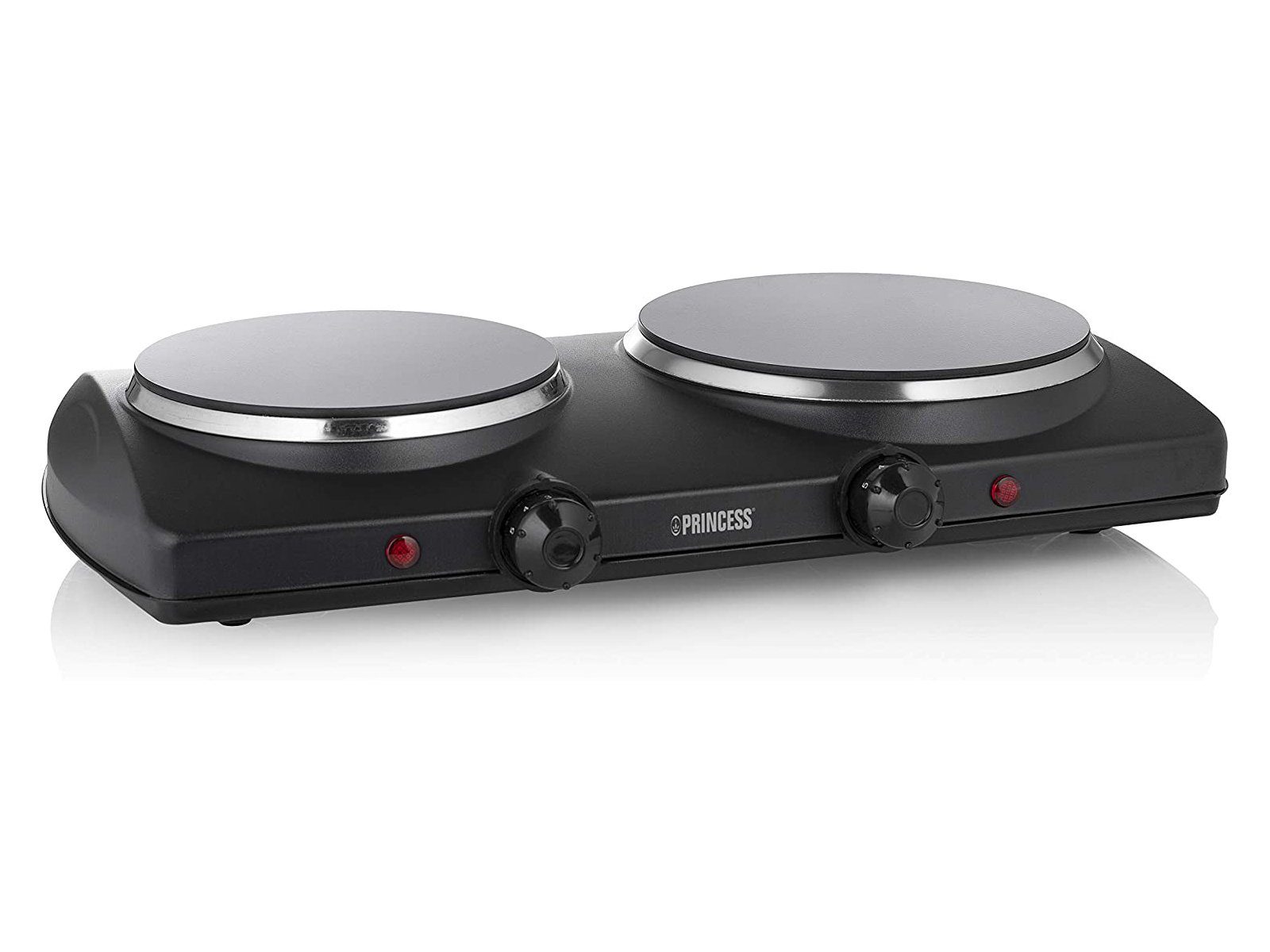PRINCESS Doppelkochplatte, Mobiles elektrisches 2er Platten autarkes Kochfeld 16 & 19cm Camping