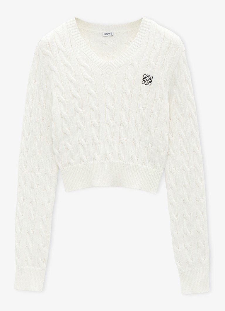 Pulover LOEWE tricotat cu împletitură și logo brodat