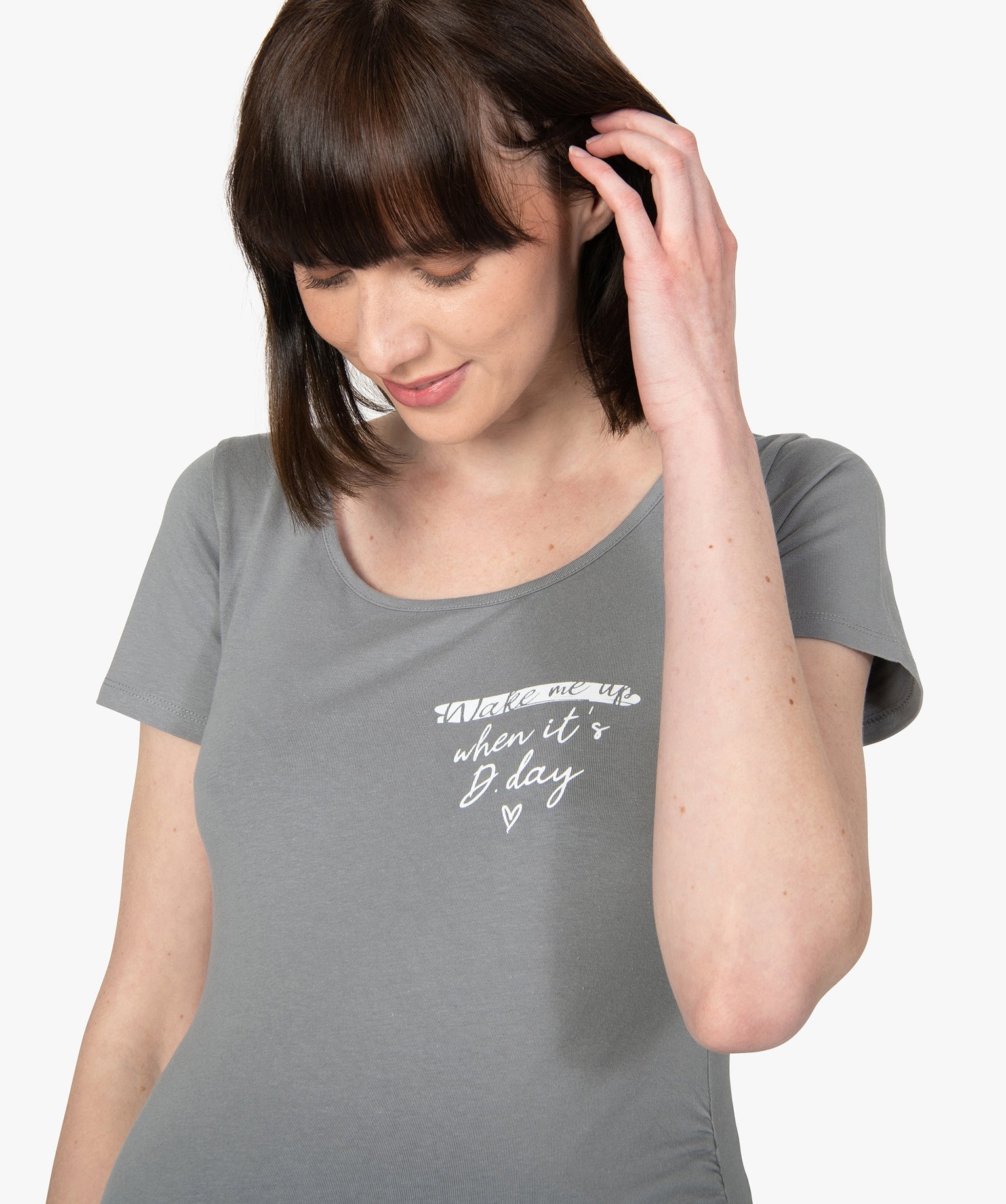 Tee-shirt de grossesse imprimé avec grand col rond vert | GEMO