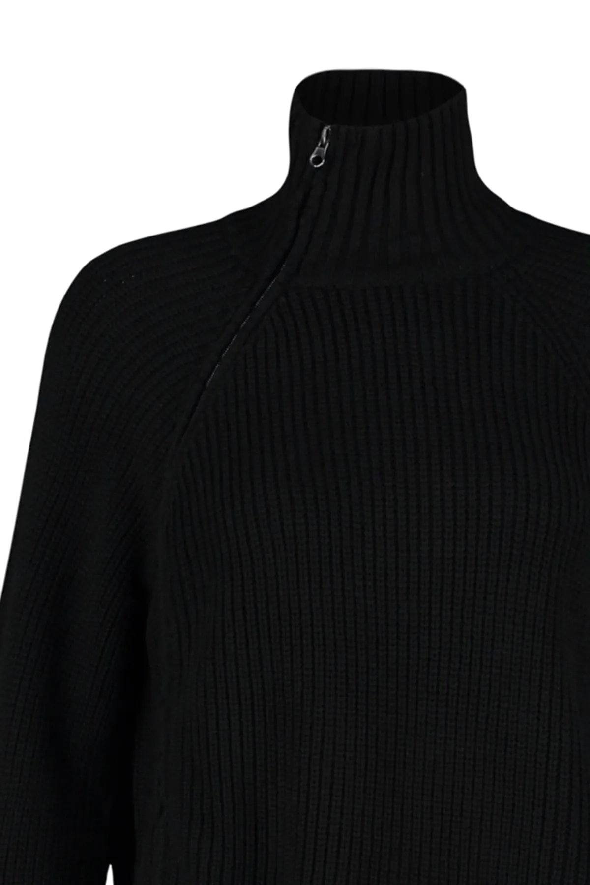 Trendyol Collection  Schwarzer Strickpullover mit Reißverschluss TWOAW24KZ00145