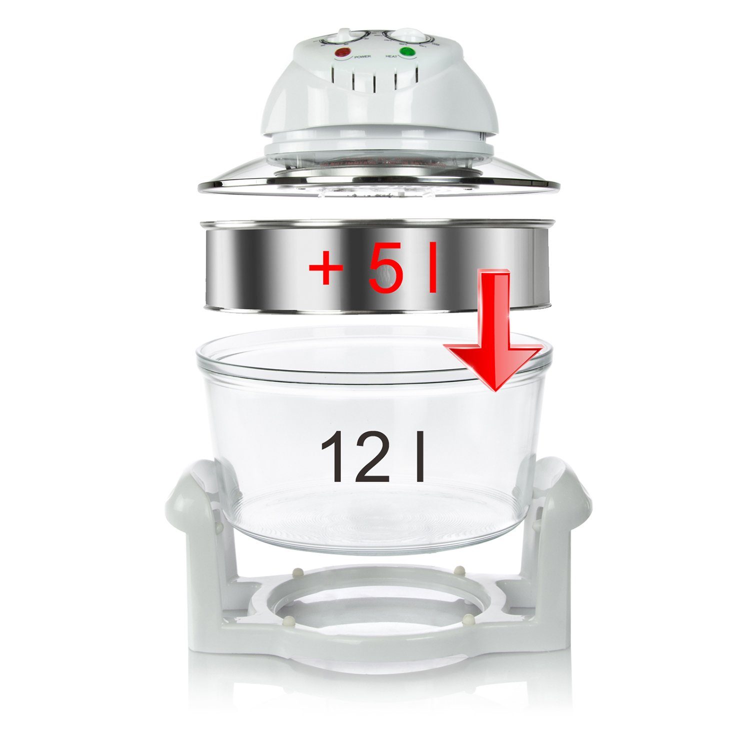 TZS FIRST AUSTRIA Minibackofen Halogenofen 1400W, Heissluftofen 17L, bis 250°C, Mini Backofen Weiß, Halogen Ofen mit Erweiterungsring, Umluftofen